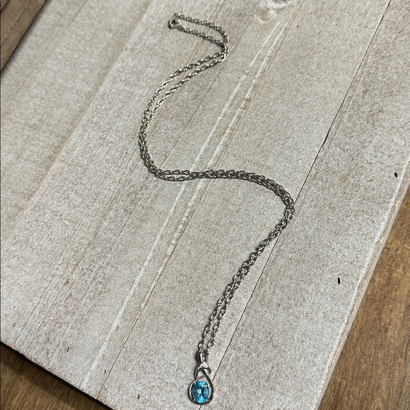 925 sterling silver great shape blue topaz faceted crystal gemstone necklace - Picture 5 of 8